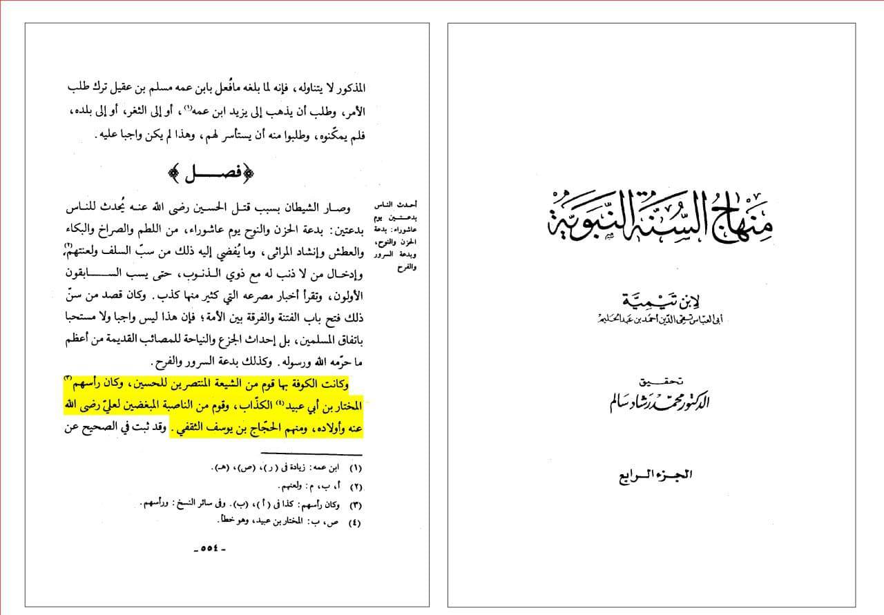 وجود گروه قابل توجهی از نواصب در کوفه به تصریح ابن تیمیه (عالم سرشناس مخالفین شیعه)